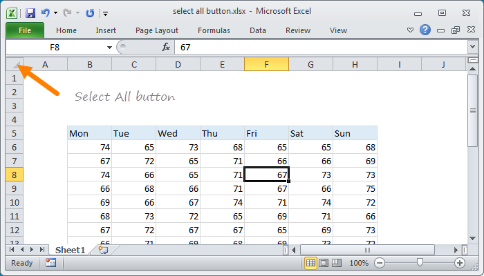 Excel Select All Button Exceljet